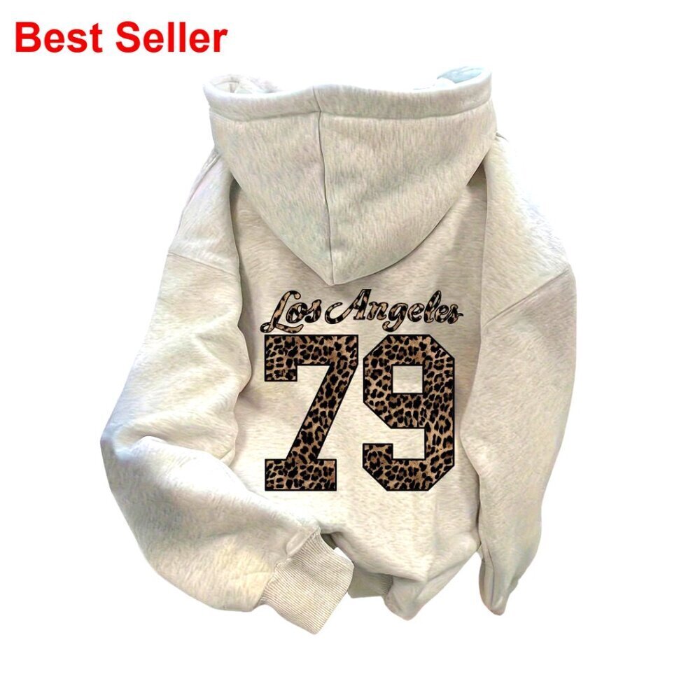 Leopard Print Graphic Hoodie Women's Loose Fit Long Sleeve Drawstring Sweatshirt